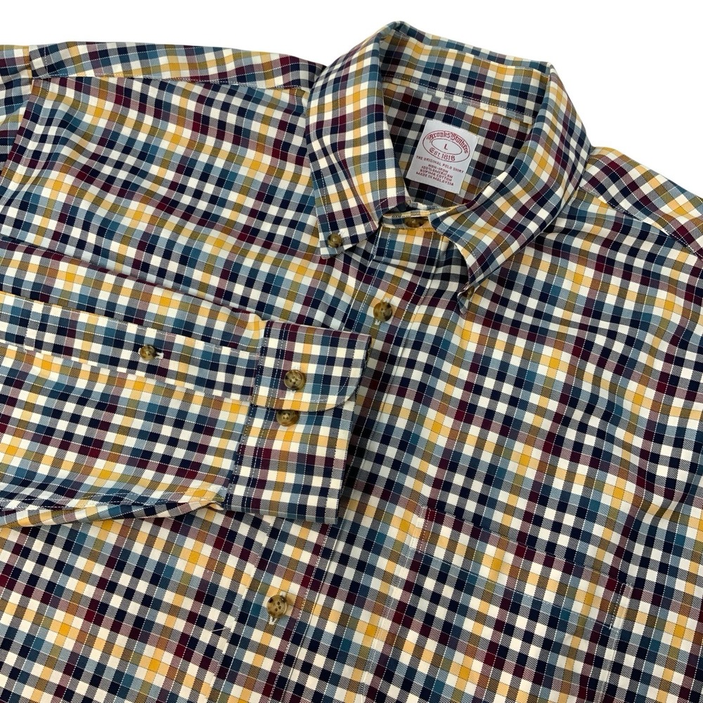 Brooks Brothers 1818 Men's Large Plaid LS Button Down No Iron‎ Supima Cotton